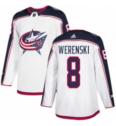 Men's Adidas Columbus Blue Jackets #8 Zach Werenski White Road Authentic Stitched NHL Jersey