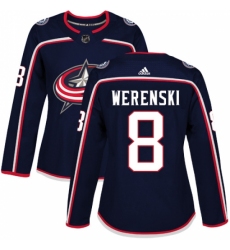 Women's Adidas Columbus Blue Jackets #8 Zach Werenski Authentic Navy Blue Home NHL Jersey