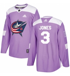 Men's Adidas Columbus Blue Jackets #3 Seth Jones Authentic Purple Fights Cancer Practice NHL Jersey