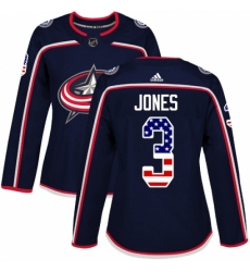 Women's Adidas Columbus Blue Jackets #3 Seth Jones Authentic Navy Blue USA Flag Fashion NHL Jersey
