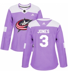 Women's Adidas Columbus Blue Jackets #3 Seth Jones Authentic Purple Fights Cancer Practice NHL Jersey