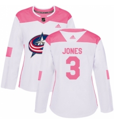 Women's Adidas Columbus Blue Jackets #3 Seth Jones Authentic White/Pink Fashion NHL Jersey