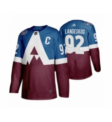 Men's Colorado Avalanche #92 Gabriel Landeskog Authentic Burgundy Blue 2020 Stadium Series Hockey Jersey