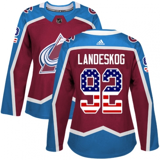 Women's Adidas Colorado Avalanche #92 Gabriel Landeskog Authentic Burgundy Red USA Flag Fashion NHL Jersey Women's Adidas Colorado Avalanche #92 Gabriel Landeskog Authentic Burgundy Red USA Flag Fashion NHL Jersey