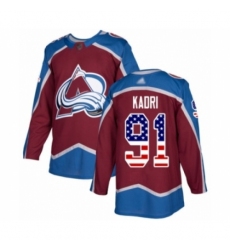 Men's Colorado Avalanche #91 Nazem Kadri Authentic Burgundy Red USA Flag Fashion Hockey Jersey