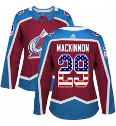 Women's Adidas Colorado Avalanche #29 Nathan MacKinnon Authentic Burgundy Red USA Flag Fashion NHL Jersey