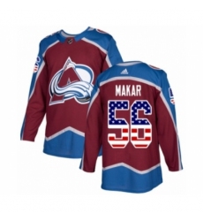 Men's Adidas Colorado Avalanche #56 Cale Makar Authentic Burgundy Red USA Flag Fashion NHL Jersey