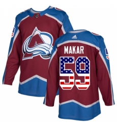 Men's Adidas Colorado Avalanche #59 Cale Makar Authentic Burgundy Red USA Flag Fashion NHL Jersey