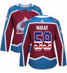Women's Adidas Colorado Avalanche #59 Cale Makar Authentic Burgundy Red USA Flag Fashion NHL Jersey