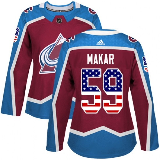 Women's Adidas Colorado Avalanche #59 Cale Makar Authentic Burgundy Red USA Flag Fashion NHL Jersey Women's Adidas Colorado Avalanche #59 Cale Makar Authentic Burgundy Red USA Flag Fashion NHL Jersey