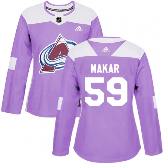 Women's Adidas Colorado Avalanche #59 Cale Makar Authentic Purple Fights Cancer Practice NHL Jersey Women's Adidas Colorado Avalanche #59 Cale Makar Authentic Purple Fights Cancer Practice NHL Jersey