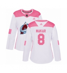 Women's Colorado Avalanche #8 Cale Makar Authentic White Pink Fashion Hockey Jersey