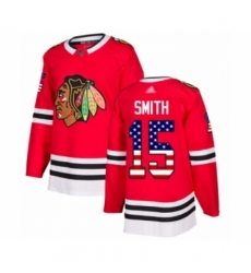 Men's Chicago Blackhawks #15 Zack Smith Authentic Red USA Flag Fashion Hockey Jersey