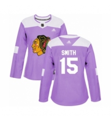 Women's Chicago Blackhawks #15 Zack Smith Authentic Purple Fights Cancer Practice Hockey Jersey