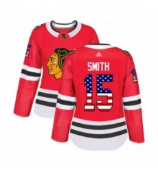 Women's Chicago Blackhawks #15 Zack Smith Authentic Red USA Flag Fashion Hockey Jersey
