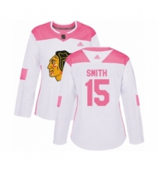 Women's Chicago Blackhawks #15 Zack Smith Authentic White Pink Fashion Hockey Jersey