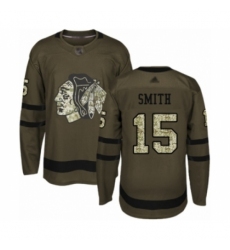 Youth Chicago Blackhawks #15 Zack Smith Authentic Green Salute to Service Hockey Jersey