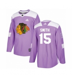 Youth Chicago Blackhawks #15 Zack Smith Authentic Purple Fights Cancer Practice Hockey Jersey