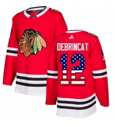 Men's Adidas Chicago Blackhawks #12 Alex DeBrincat Authentic Red USA Flag Fashion NHL Jersey