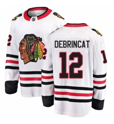 Men's Chicago Blackhawks #12 Alex DeBrincat Fanatics Branded White Away Breakaway NHL Jersey