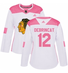 Women's Adidas Chicago Blackhawks #12 Alex DeBrincat Authentic White/Pink Fashion NHL Jersey