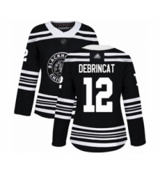 Women's Chicago Blackhawks #12 Alex DeBrincat Authentic Black Alternate Hockey Jersey
