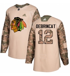 Youth Adidas Chicago Blackhawks #12 Alex DeBrincat Authentic Camo Veterans Day Practice NHL Jersey