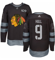 Men's Adidas Chicago Blackhawks #9 Bobby Hull Authentic Black 1917-2017 100th Anniversary NHL Jersey