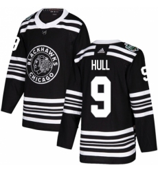 Men's Adidas Chicago Blackhawks #9 Bobby Hull Authentic Black 2019 Winter Classic NHL Jersey