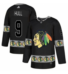 Men's Adidas Chicago Blackhawks #9 Bobby Hull Authentic Black Team Logo Fashion NHL Jersey