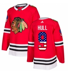 Men's Adidas Chicago Blackhawks #9 Bobby Hull Authentic Red USA Flag Fashion NHL Jersey