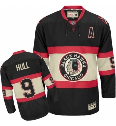 Men's CCM Chicago Blackhawks #9 Bobby Hull Authentic Black Third Throwback NHL Jersey