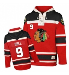 Men's Old Time Hockey Chicago Blackhawks #9 Bobby Hull Authentic Red Sawyer Hooded Sweatshirt NHL Jersey