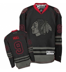 Men's Reebok Chicago Blackhawks #9 Bobby Hull Authentic Black Ice NHL Jersey
