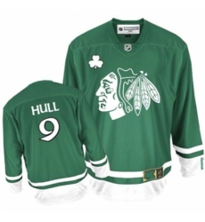 Men's Reebok Chicago Blackhawks #9 Bobby Hull Authentic Green St Patty's Day NHL Jersey