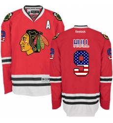 Men's Reebok Chicago Blackhawks #9 Bobby Hull Authentic Red USA Flag Fashion NHL Jersey