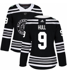 Women's Adidas Chicago Blackhawks #9 Bobby Hull Authentic Black 2019 Winter Classic NHL Jersey