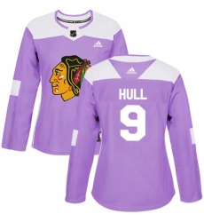 Women's Adidas Chicago Blackhawks #9 Bobby Hull Authentic Purple Fights Cancer Practice NHL Jersey