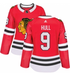 Women's Adidas Chicago Blackhawks #9 Bobby Hull Authentic Red Home NHL Jersey