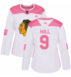 Women's Adidas Chicago Blackhawks #9 Bobby Hull Authentic White/Pink Fashion NHL Jersey
