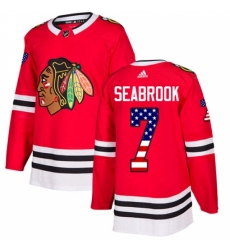 Men's Adidas Chicago Blackhawks #7 Brent Seabrook Authentic Red USA Flag Fashion NHL Jersey