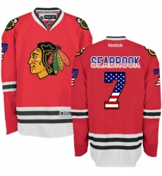 Men's Reebok Chicago Blackhawks #7 Brent Seabrook Authentic Red USA Flag Fashion NHL Jersey
