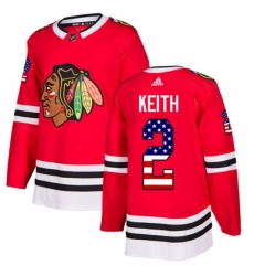 Men's Adidas Chicago Blackhawks #2 Duncan Keith Authentic Red USA Flag Fashion NHL Jersey
