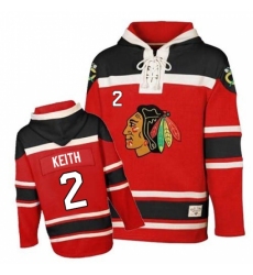 Men's Old Time Hockey Chicago Blackhawks #2 Duncan Keith Authentic Red Sawyer Hooded Sweatshirt NHL Jersey