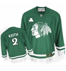 Men's Reebok Chicago Blackhawks #2 Duncan Keith Authentic Green St Patty's Day NHL Jersey