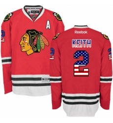 Men's Reebok Chicago Blackhawks #2 Duncan Keith Premier Red USA Flag Fashion NHL Jersey
