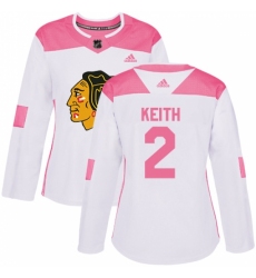 Women's Adidas Chicago Blackhawks #2 Duncan Keith Authentic White/Pink Fashion NHL Jersey