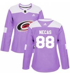Women's Adidas Carolina Hurricanes #88 Martin Necas Authentic Purple Fights Cancer Practice NHL Jersey