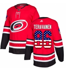 Men's Adidas Carolina Hurricanes #86 Teuvo Teravainen Authentic Red USA Flag Fashion NHL Jersey