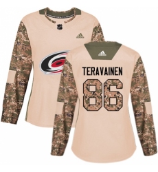 Women's Adidas Carolina Hurricanes #86 Teuvo Teravainen Authentic Camo Veterans Day Practice NHL Jersey